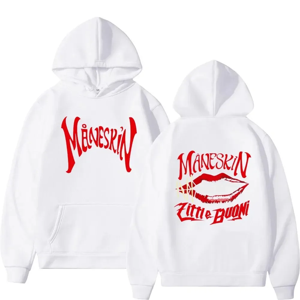 Autumn Winter Rock Band Maneskin Mouth Print Hoodie Men Women Hip Hop Pullover Oversized Sweatshirt Loose Long Sleeve Hooded