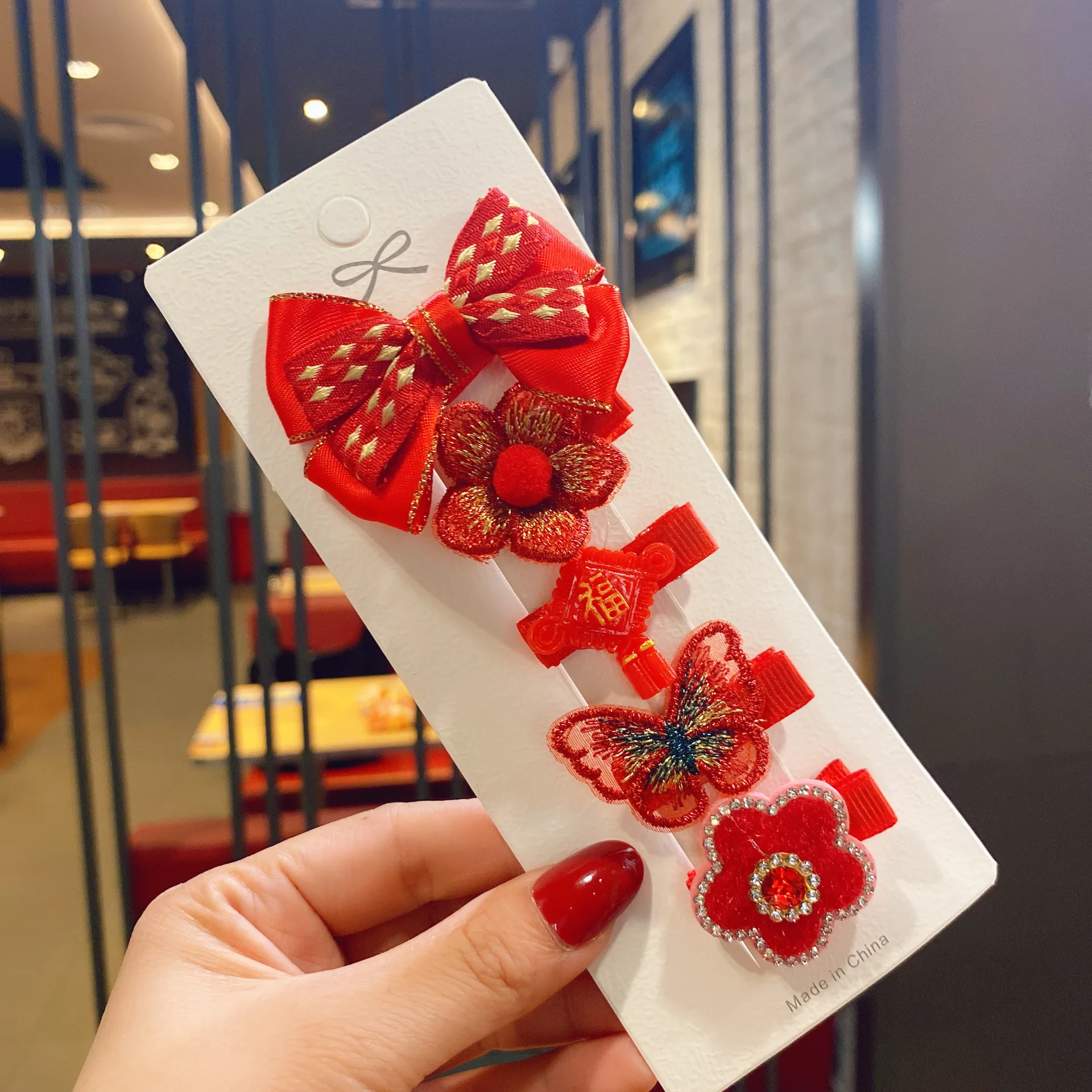 Chinese Style Five Piece Set Children s Side Barrettes Fabric BB Clip Flower Edge Bow Hair Ornament Antique Hairpins