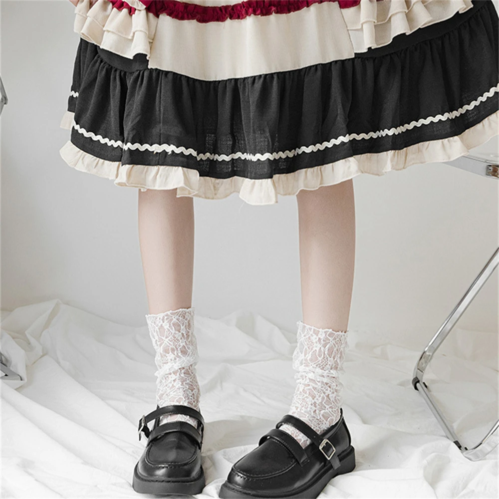 Lace mesh stockings stacked Japanese thin JK soft fairy ins tide Mary Jane vintage transparent tube socks Y 5