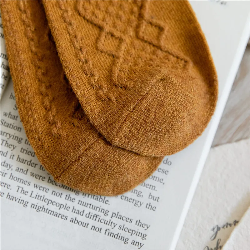 Thick Wool Knitted Socks For Women Men Winter Warm Mid Tube Sock Thermal Snow Boots Solid Color Plush Haruku Sockken Sox 5