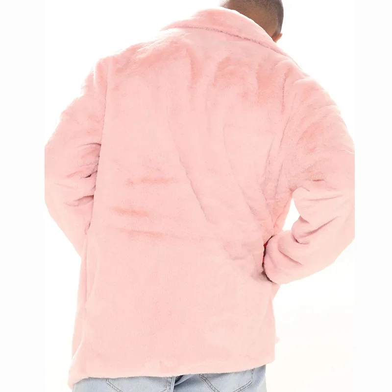 Fall Winter Men's Pink Black Coat Turn Down Collar Loose Plush Warm Men's Coat Jacket