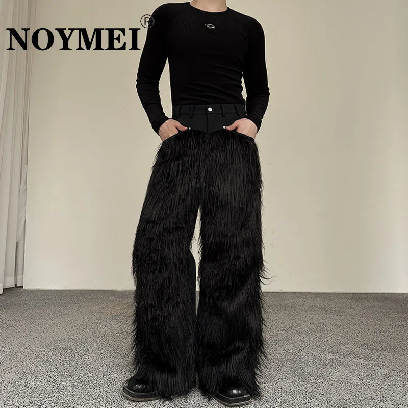 NOYMEI Deconstructed Trousers Heavy Industry Design Personalized Wool Denim Patchwork Straight Wide Leg Pants Winter Men WA3313