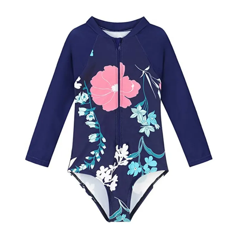 Kids Baby Girl Swimsuits Floral Print Summer Long Sleeve Jumpsuit Swimwear Beachwear Children Bathing Suits One-Piece
