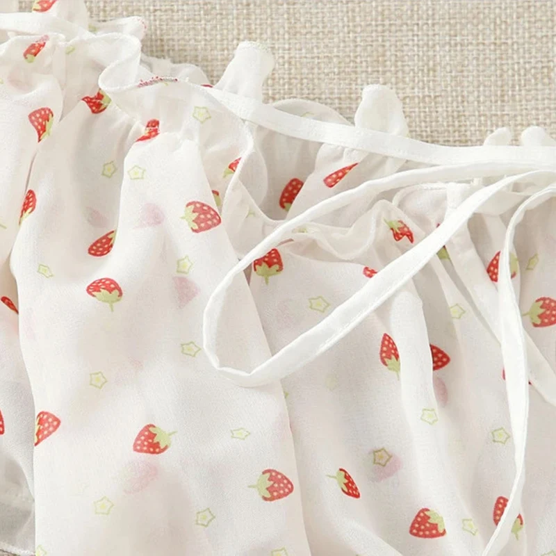 Off Shoulder Lingerie Set Kawaii Women s Underwear Cute Strawberry Print Bra Young Girl Ruffles Micro Bikini Mujer 5