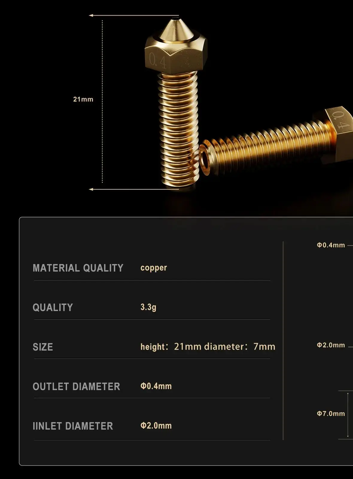 0.4mm3D Printer new Brass Nozzles for V5-V6 3D 2025 Printer, Compatible with Anycubic Kobra 2,vyper,Kobra Plus,Kobra Max 3D Printer