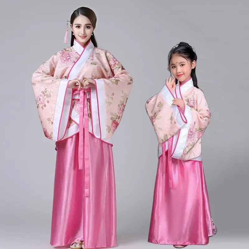 Hanfu Children 2024 Chinese Costume new Kids Flower Girl Dresses Traditonal Stage Wear Women Dance 2025 Costume Adult Fairy Dress