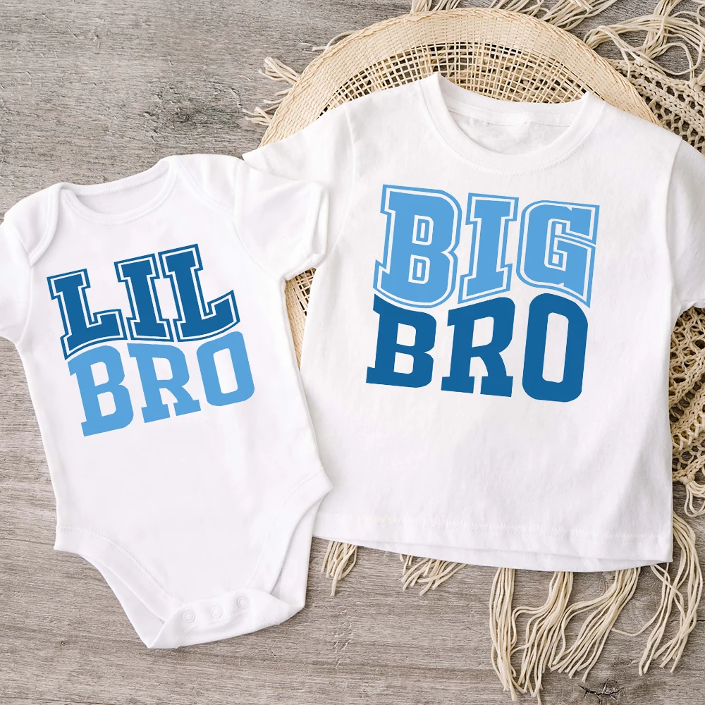 Big Bro Little Bro Print Sibling Outfit Tee Retro 2025 Family Matching Shirt Tops new Big Brother Big Sister T-shirt Baby Bodysuit Romper