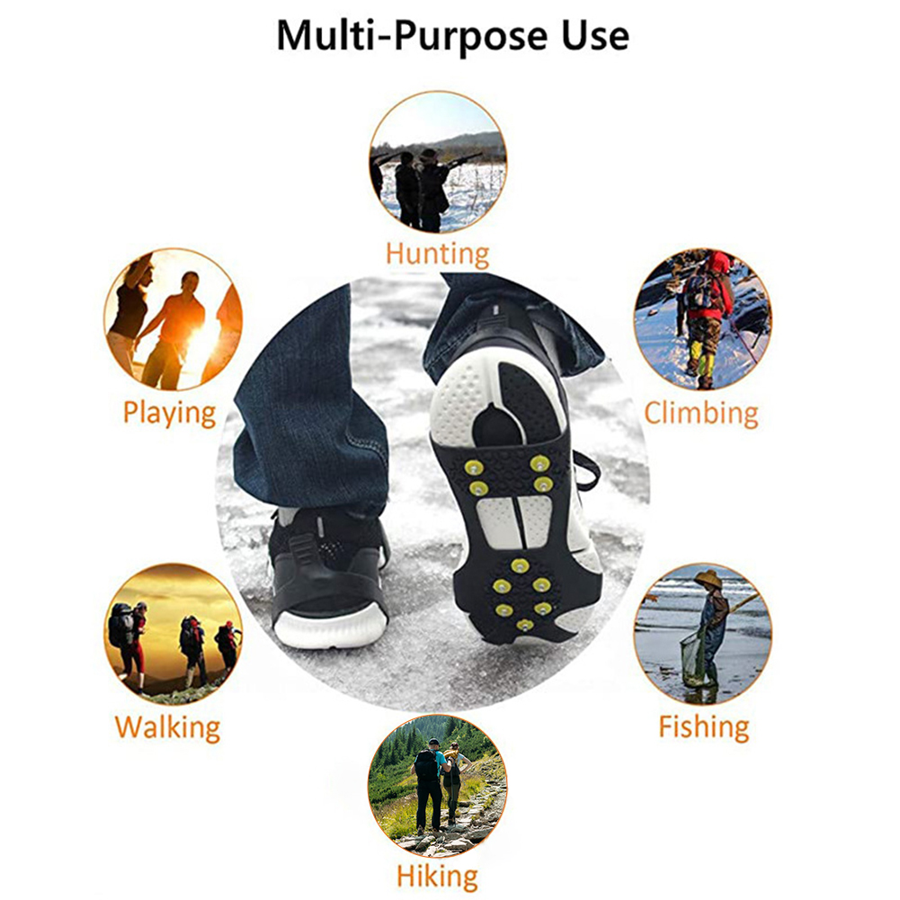 10 Teeth Climbing Crampons Anti-Slip Snow Claw Shoe Covers Unisex Boots Snow Cleats Walking Hiking Accessories