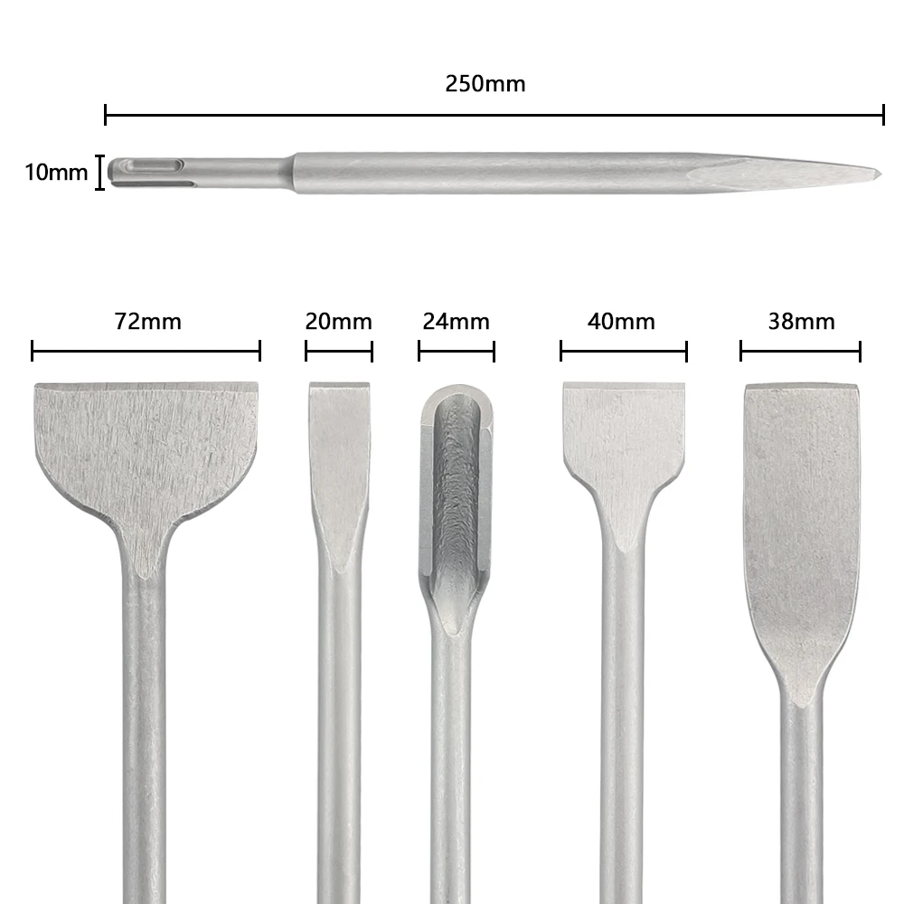 6Pcs Electric Hammer Chisel new Set SDS Plus Shank Drill 2025 Bit Point Groove Gouge Flat Masonry Tools for Concrete Brick Wall Rock
