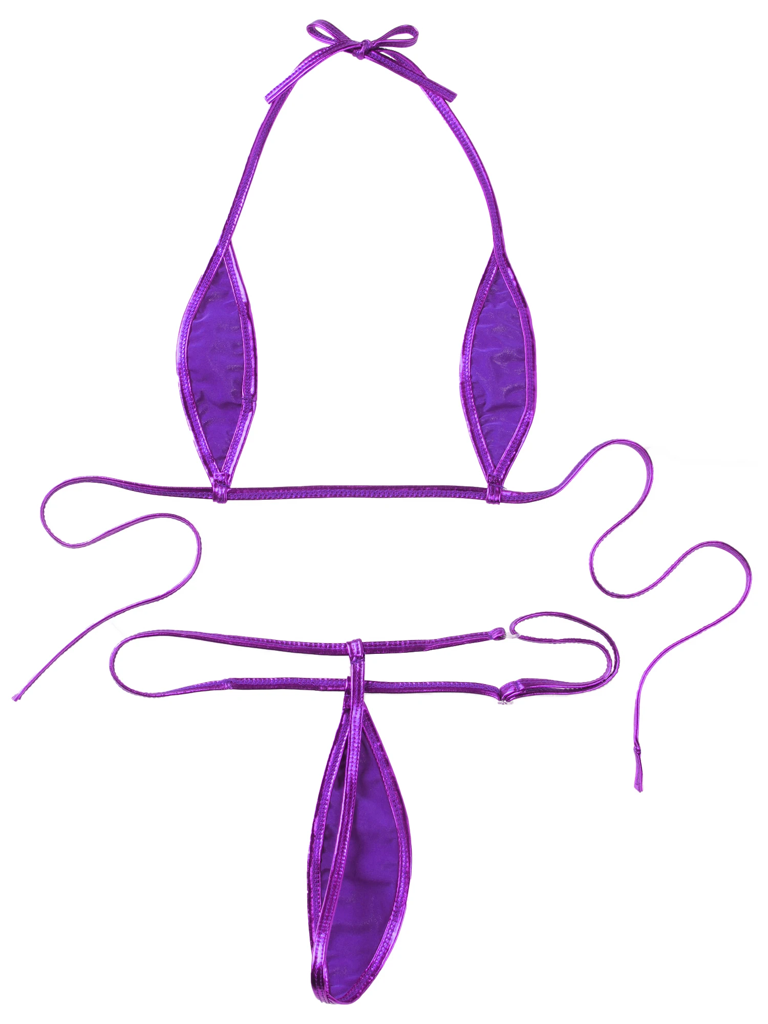 Sexy Womens Glossy Brazilian Micro Mini Bikini Set Lingerie Swimwear Swimsuit Bikini Bra Top with G-string Thongs Underwear 77ec6 a91ad