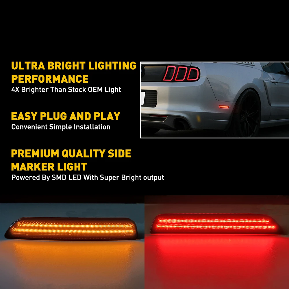 4/2Pcs Front Rear LED Side Marker Light For Ford Mustang 2010 2011 2012 2013 2014 Amber Red White Rear Front Bumper Car Light
