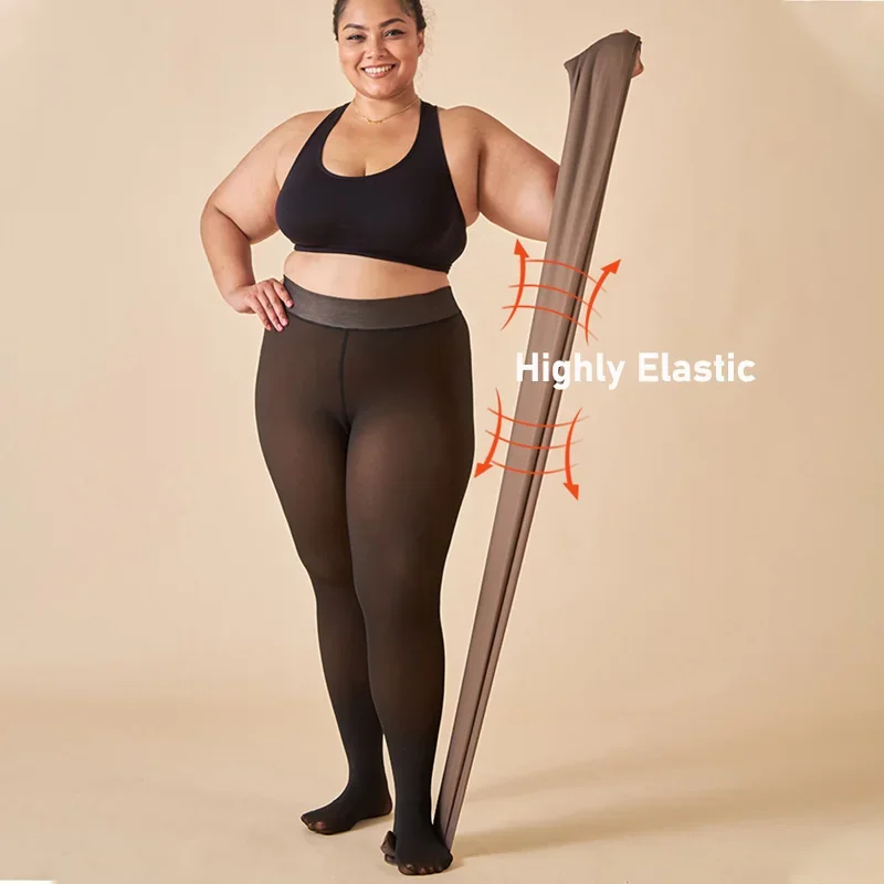 Women's Warm Large Size Tights For Winter Elastic High Waisted Fleece Insulated Leggings Thermal Stockings Woman Sexy Pantyhose smile
