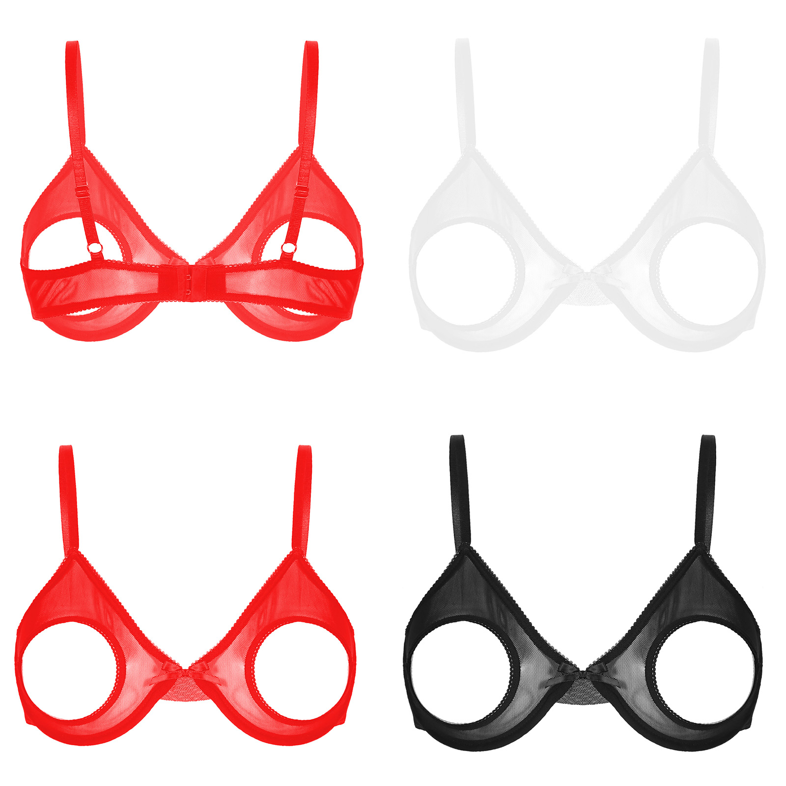 Women's Bra Tops Sheer Mesh Hollow Out Open Nipples Underwired Exotic Tops Unlined Bralette Sexy Brassiere Balconette Underwear