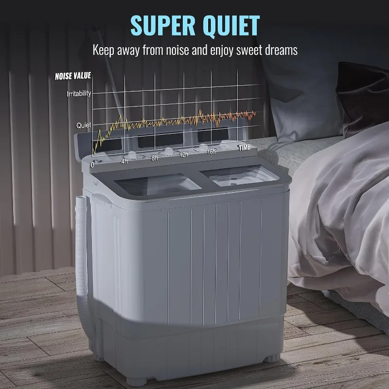14.5 lb Mini Compact Washer Combo, Portable Washer with Spin Dryer, Compact Double Tub Washer, Gray