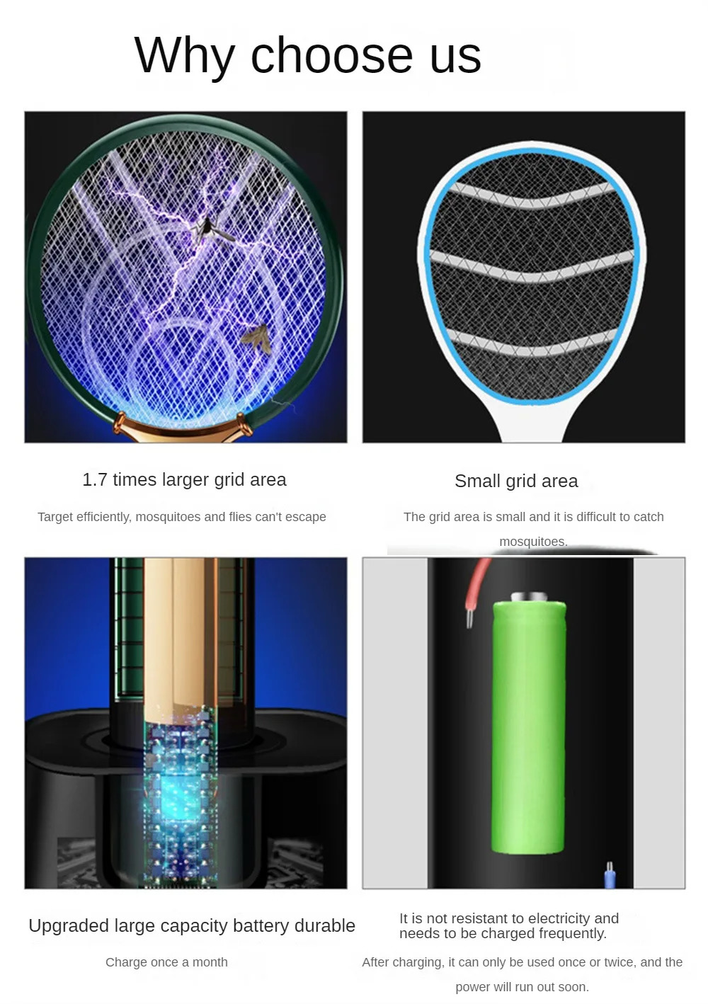 Rechargeable Electric Mosquito racket Killer fly swatter fryer flies Cordless Battery Power Bug Zapper Insects Racket 240415