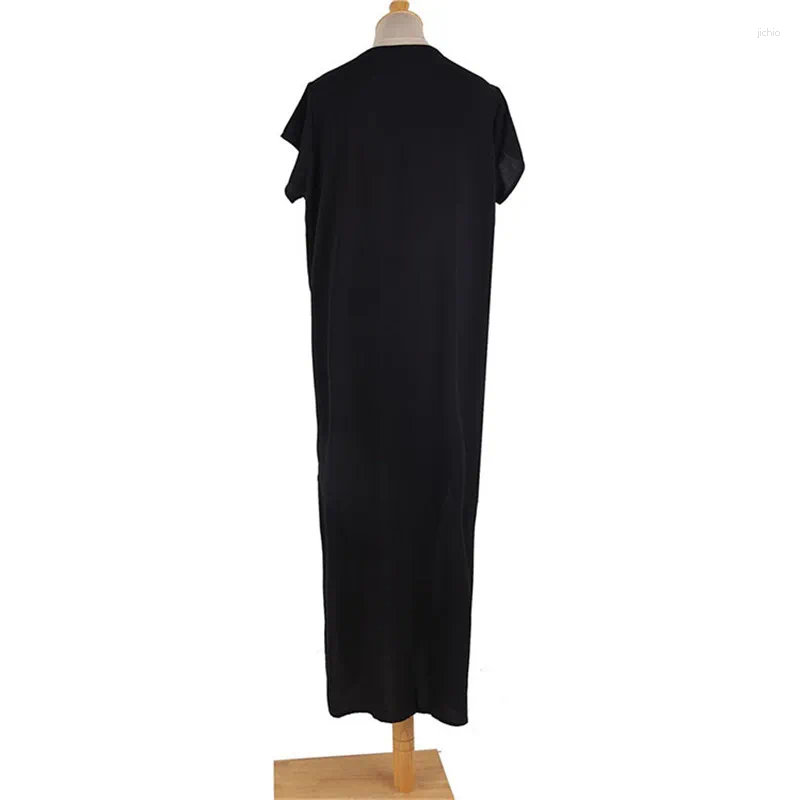 Retro Beach Cover Up V-neck Embroidery Split Maxi Dress Pareo Tunic Kaftan Black Bikini Cover-ups For Holiday