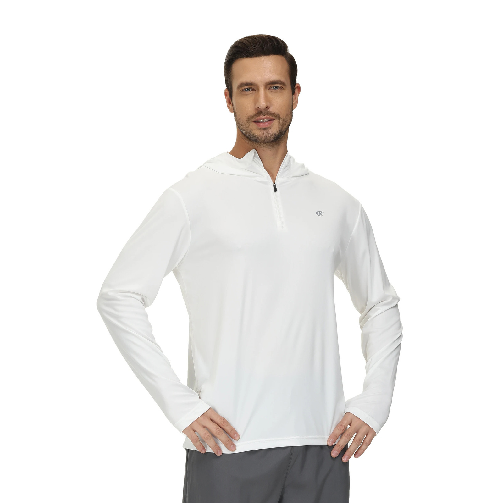 Men Long Sleeve Shirt UPF 50 Rash Guard Swim Athletic Hoodie Fishing Hiking Workout Cooling Tee Quick Dry Shirts with Zip 240426