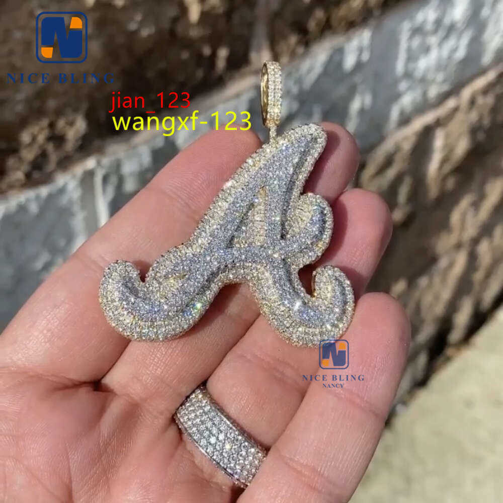 High quality pass dia tester sier letter 26 initial A B C D iced out custom moissanite pendant