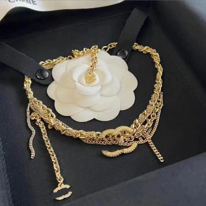 Fashion Women DesignerNecklace Choker Chain Letter Gold Plated Tassel Necklace Pendant Jewelry Accessories