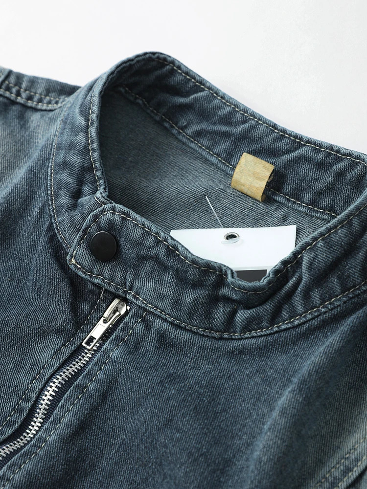 Denim Jacket Men Casual Loose Large Fashion Zipper O-neck Coat Man Spring Soft Amercian Long Sleeves Street Outwears 240415