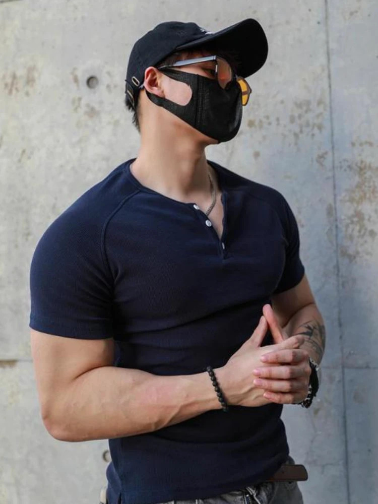 Man Tee Shirts Slim Fit T Shirt for Men Plain Top Skinny Muscles V Neck No Gym Summer Wholesale Casual Streetwear Harajuku 240429