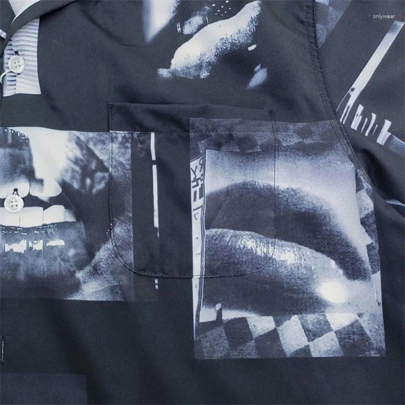 Men's Casual Shirts Black White WACKO MARIA Lip Pattern Hawaii Beach 1:1 Good Quality Fashion Men Woman Versatile Short Sleeve