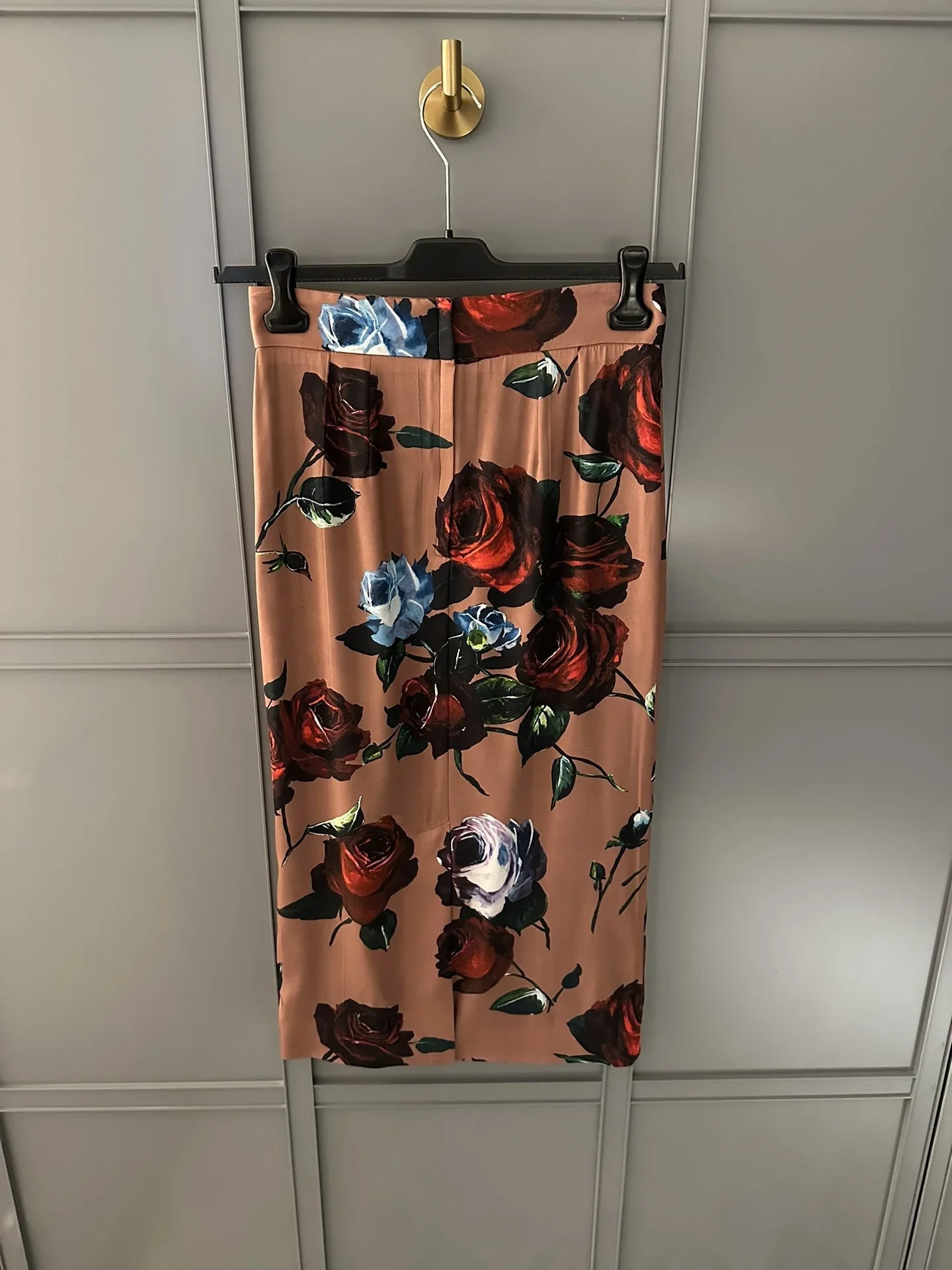 SpringSummer Rose Print Turndown Collar Long sleeved ShirtHshaped Loose Half Skirt woman Set of Two Female clothing 240419