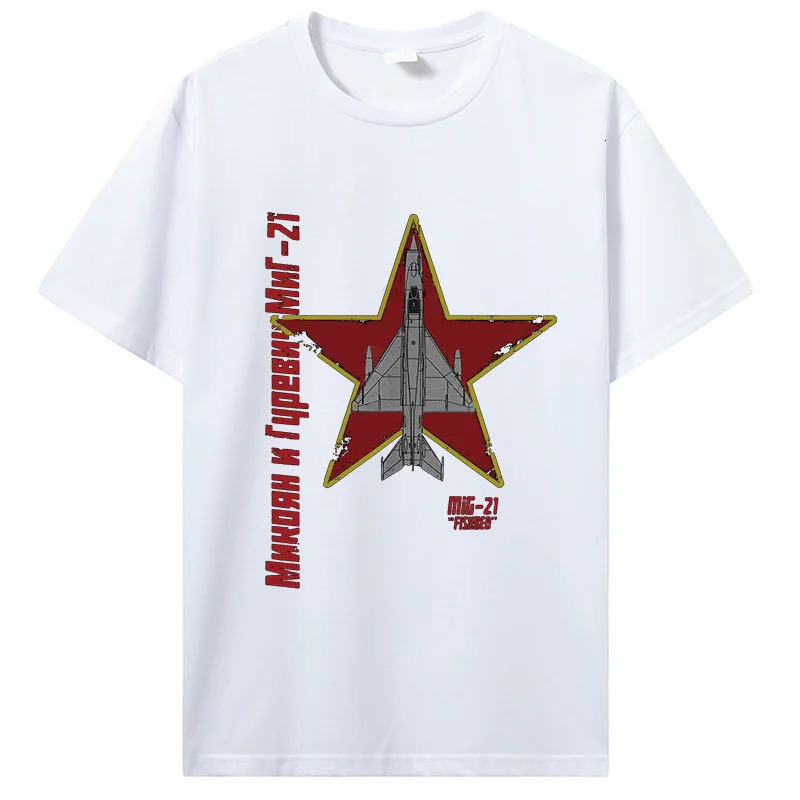 MiG-21 Fishbed Soviet Cold War Jet Airplane Vintage Cyrillic T-Shirt Men Cotton Tees Tshirt Harajuku Streetwear 240429