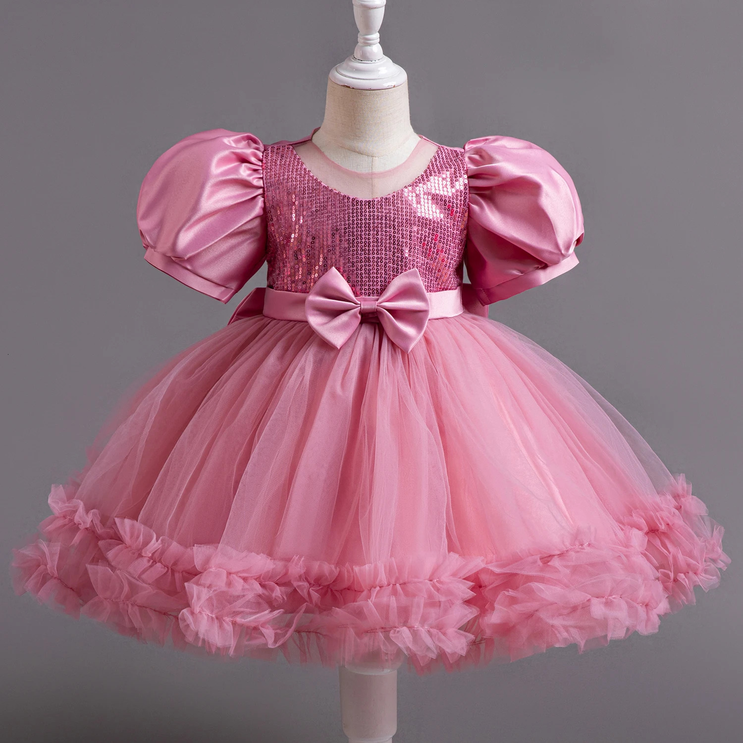 Sequin Girls Dress Ruffles Elegant Toddler Kids Birthday Princess Dress 1-5 Yrs Tulle Tutu Gowns Wedding Party Babys Dresses 240507