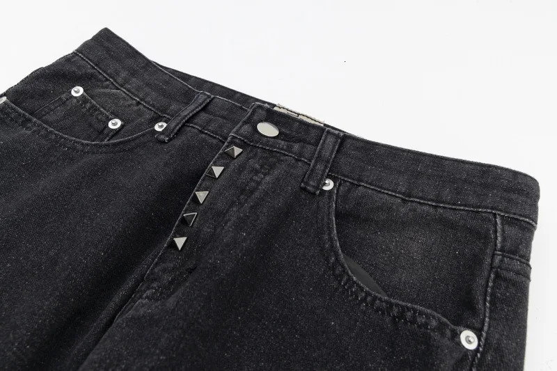 Y2k Side Rivet Patchwork Pantalones Hombre Baggy Jeans for Men and Women Washed Streetwear Casual Flare Denim Trousers Oversized 240429