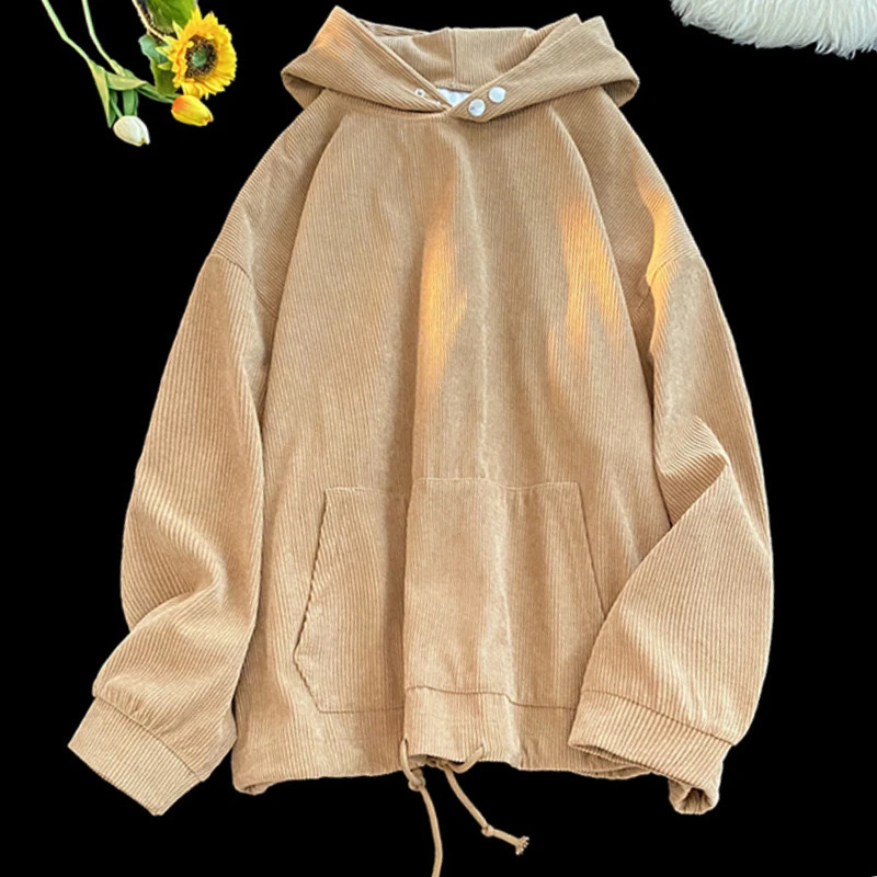 Classic Mens Hooded Sweatshirt Casual Comfortable Corduroy Hoodie Spring and Autumn Solid Color Unisex Pullover 240430