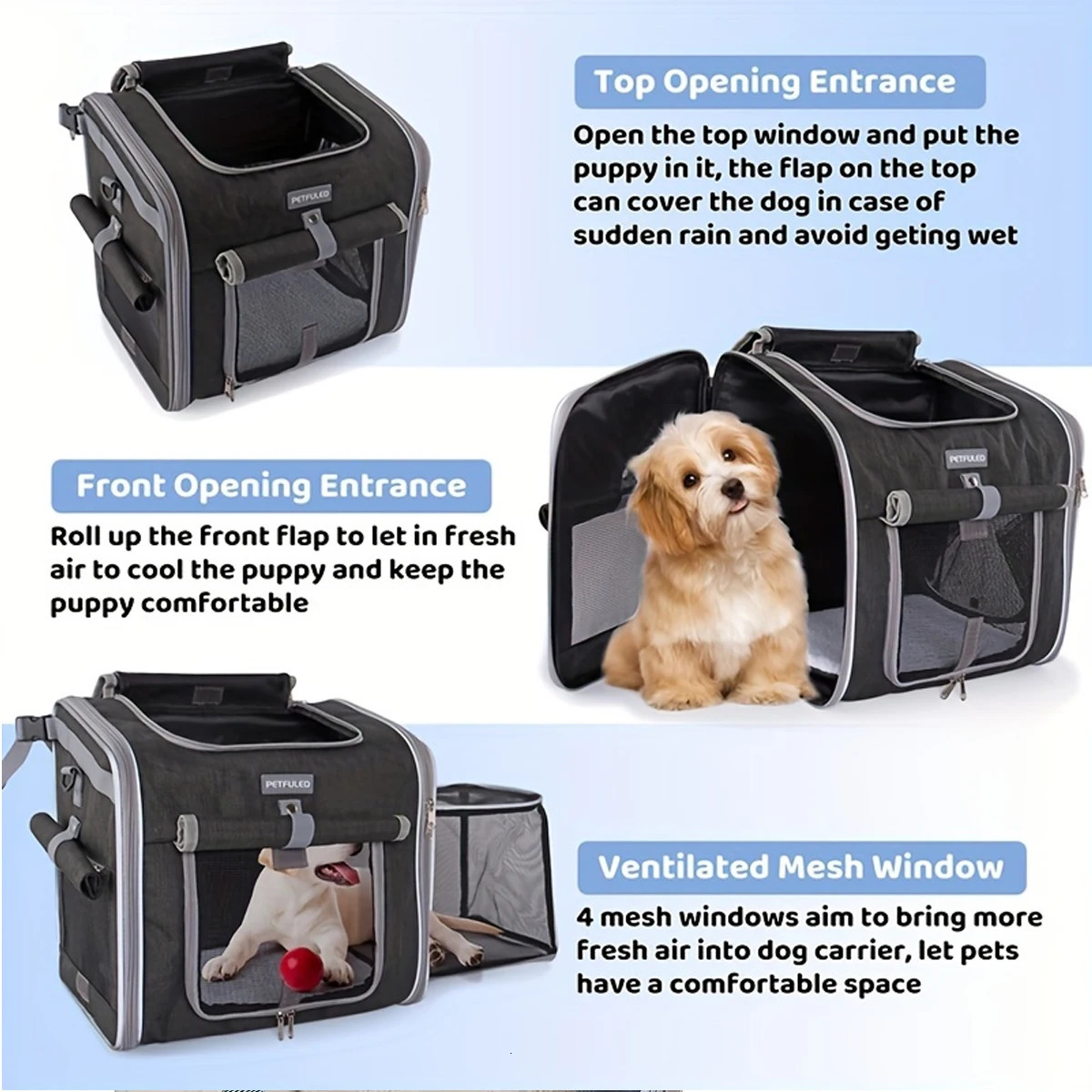 Dog or Cat Bike Basket Expandable Soft Sided Pet Backpack with 4 Open Doors Foldable Dog Bike 240423