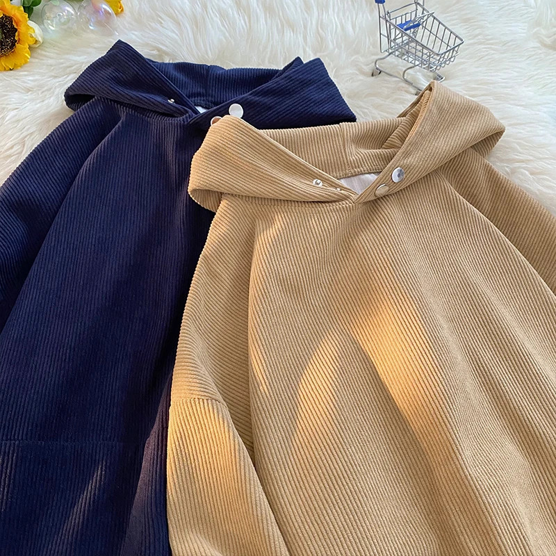 Classic Mens Hooded Sweatshirt Casual Comfortable Corduroy Hoodie Spring and Autumn Solid Color Unisex Pullover 240430
