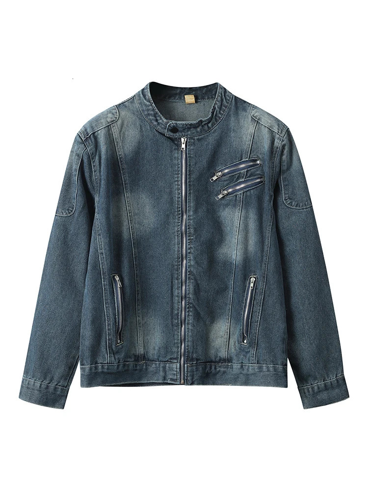 Denim Jacket Men Casual Loose Large Fashion Zipper O-neck Coat Man Spring Soft Amercian Long Sleeves Street Outwears 240415