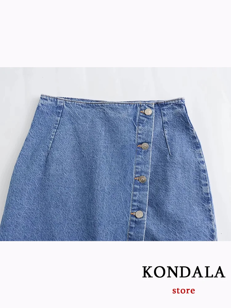 KONDALA Casual Vintage Solid Denim Women Suit Single Breasted Sleeveless Vest Long Straight Split Skirt Fashion Summer Sets 240423