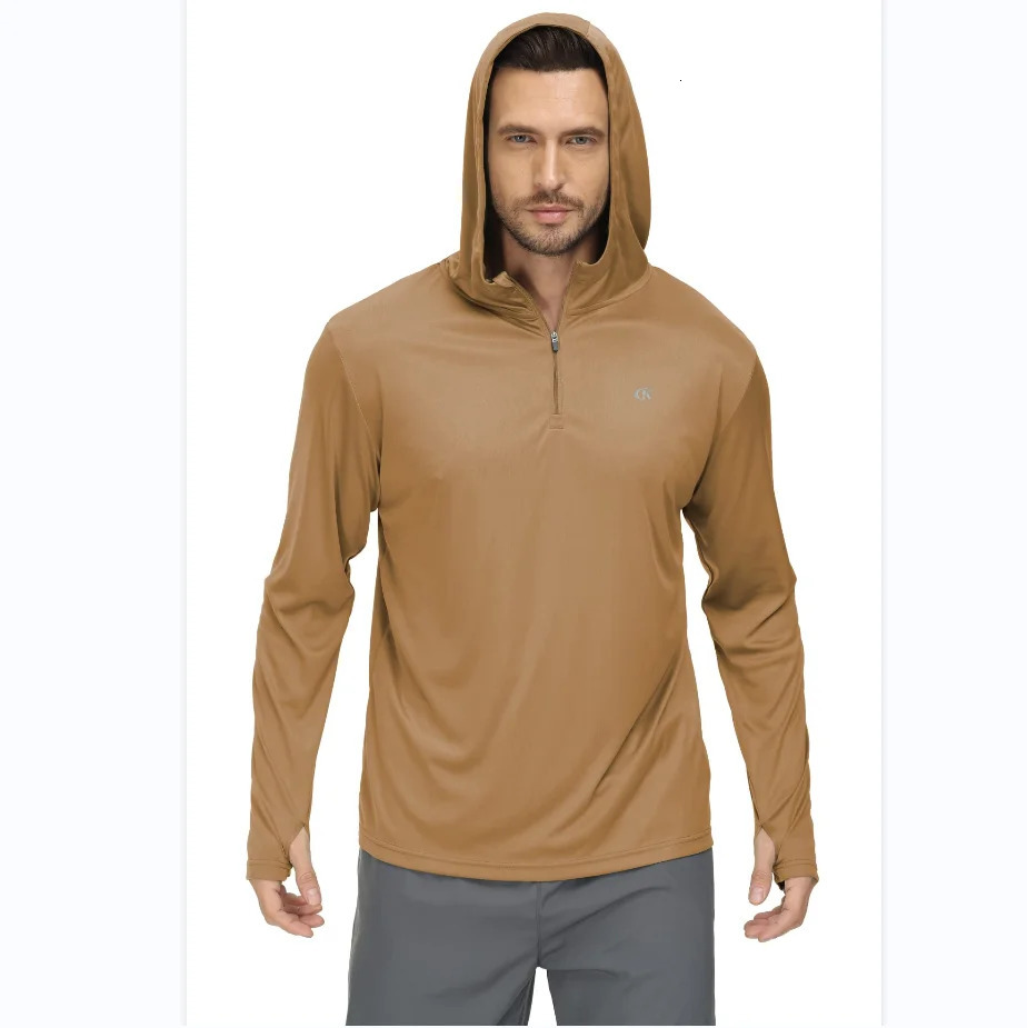 Men Long Sleeve Shirt UPF 50 Rash Guard Swim Athletic Hoodie Fishing Hiking Workout Cooling Tee Quick Dry Shirts with Zip 240426