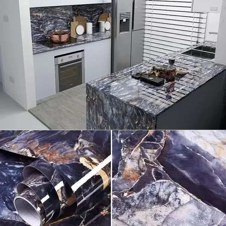 Kitchen Vinyl Marble Self Adhesive Wallpaper DIY Heatproof Waterproof Contact Continuous Wall covering Stickers Decor 240429