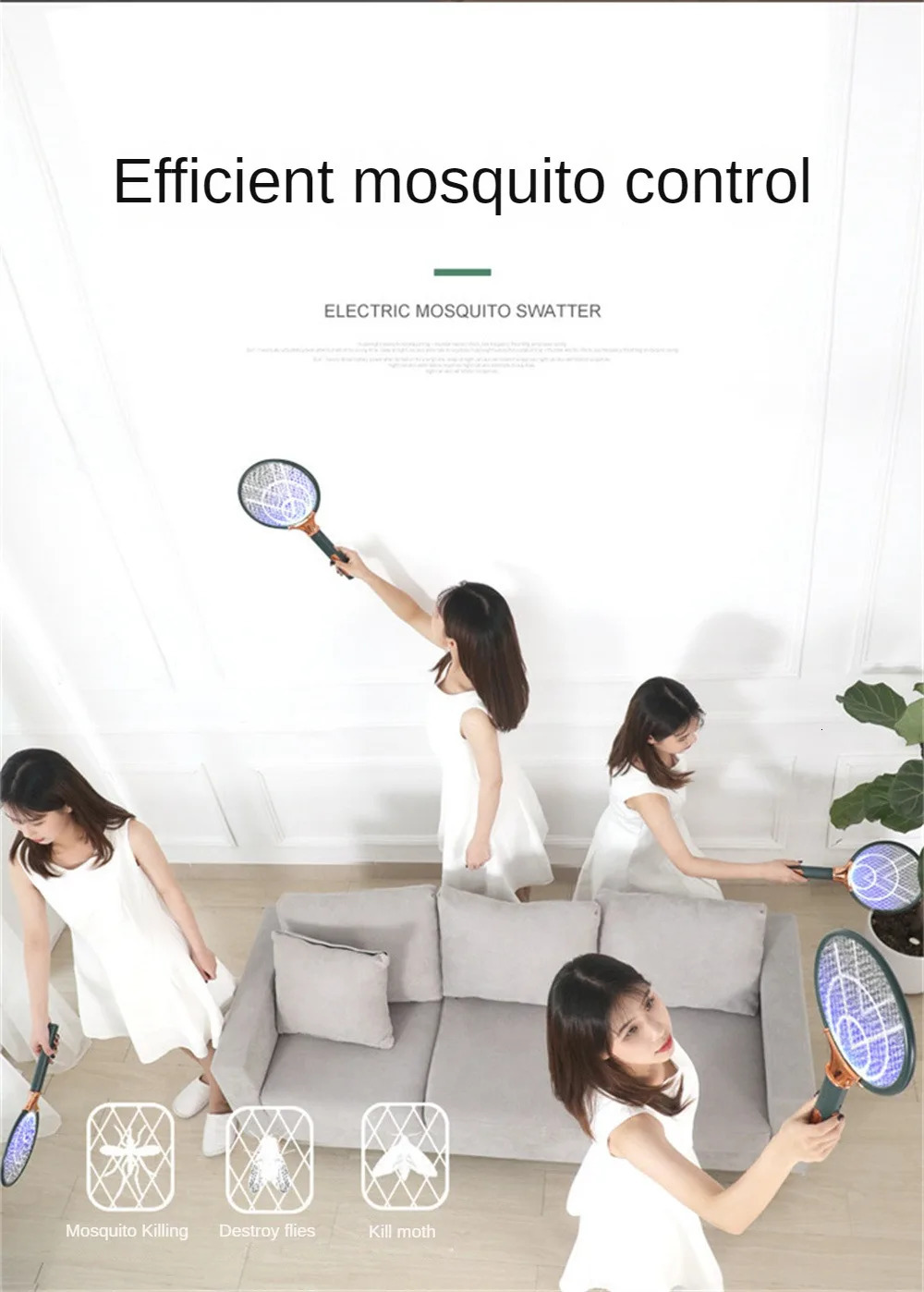 Rechargeable Electric Mosquito racket Killer fly swatter fryer flies Cordless Battery Power Bug Zapper Insects Racket 240415