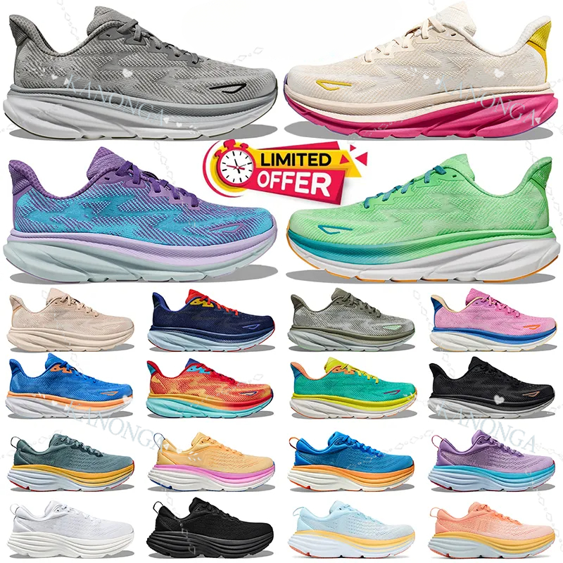 designer shoes men women running shoes clifton 9 bondi 8 mens outdoor sneakers triple black white Harbor Mist olive haze shifting sand womens sport trainers size 36-47