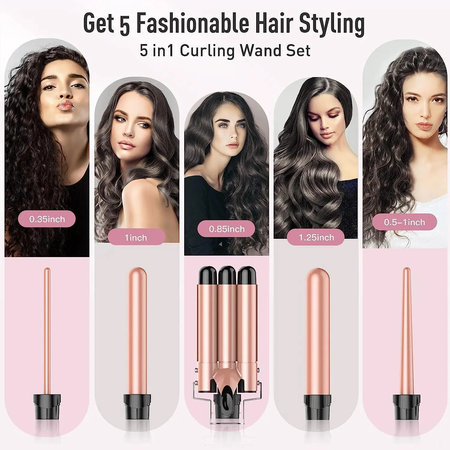 5 in 1 Curling Iron 3 Barrel Hair Crimper Wand with Fast Heating Up Curler for All Types 240423