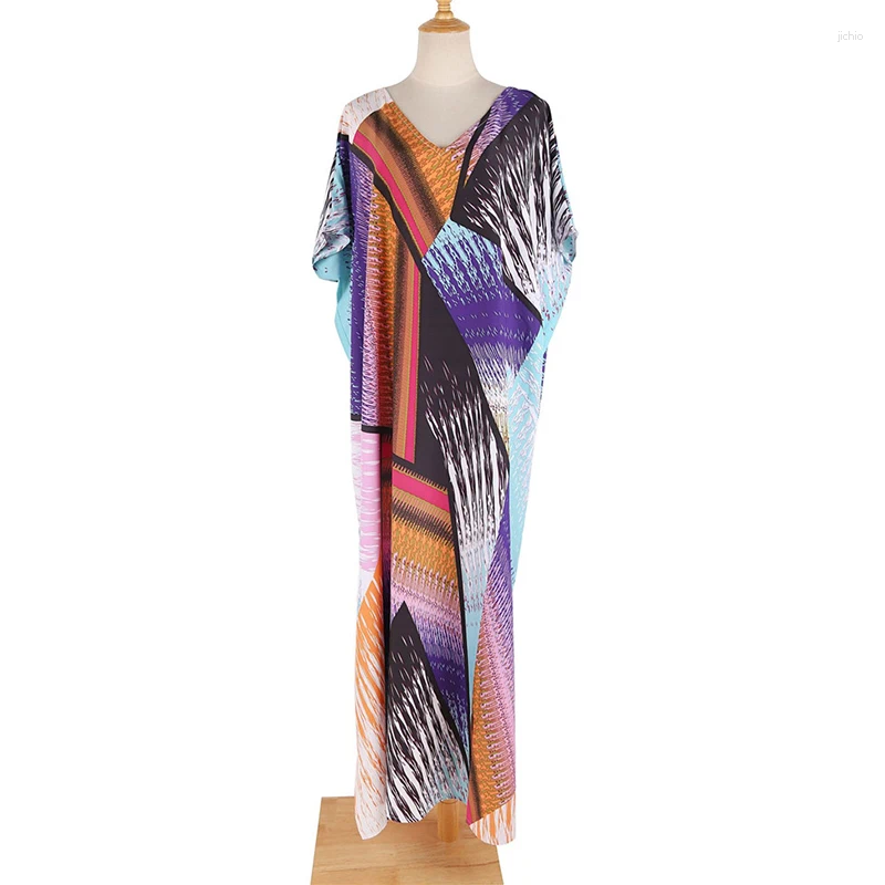Summer Chiffon Printing Bikini Cover Up Sexy Split Boho Beach Kaftan Tunic Plus Size Maxi Dress Swim Wear