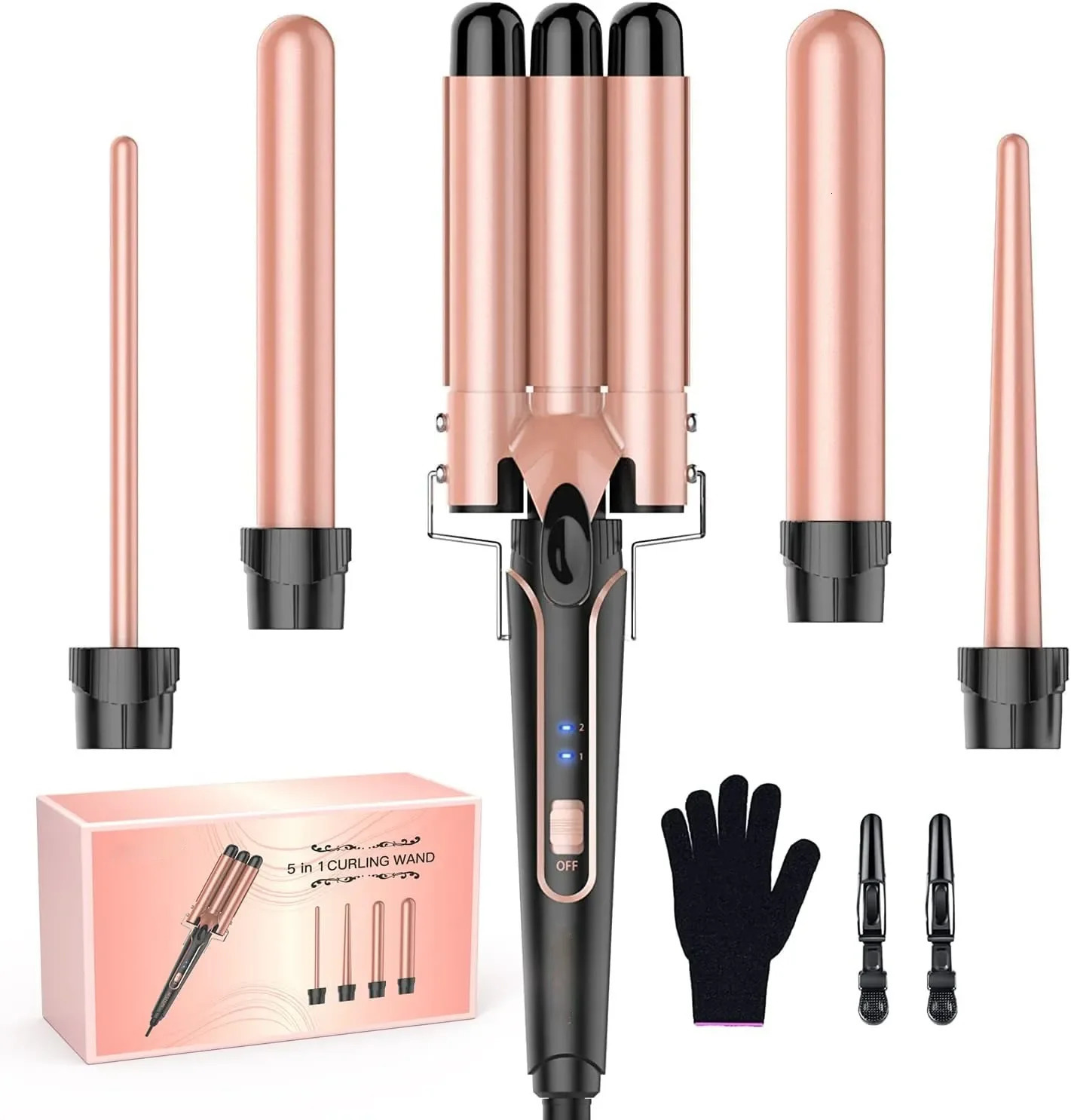 5 in 1 Curling Iron 3 Barrel Hair Crimper Wand with Fast Heating Up Curler for All Types 240423