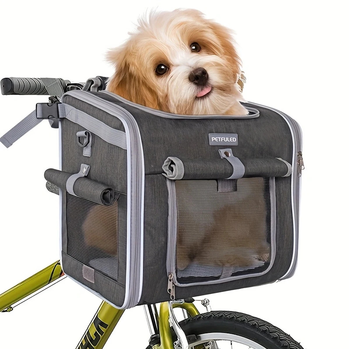 Dog or Cat Bike Basket Expandable Soft Sided Pet Backpack with 4 Open Doors Foldable Dog Bike 240423