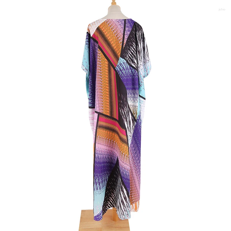 Summer Chiffon Printing Bikini Cover Up Sexy Split Boho Beach Kaftan Tunic Plus Size Maxi Dress Swim Wear