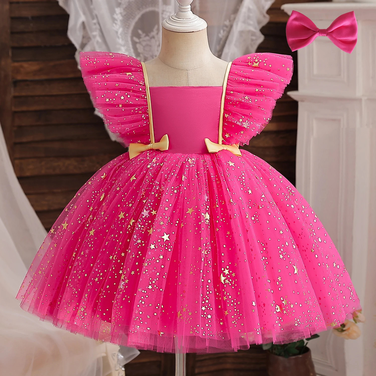 Sequin Girls Dress Ruffles Elegant Toddler Kids Birthday Princess Dress 1-5 Yrs Tulle Tutu Gowns Wedding Party Babys Dresses 240507