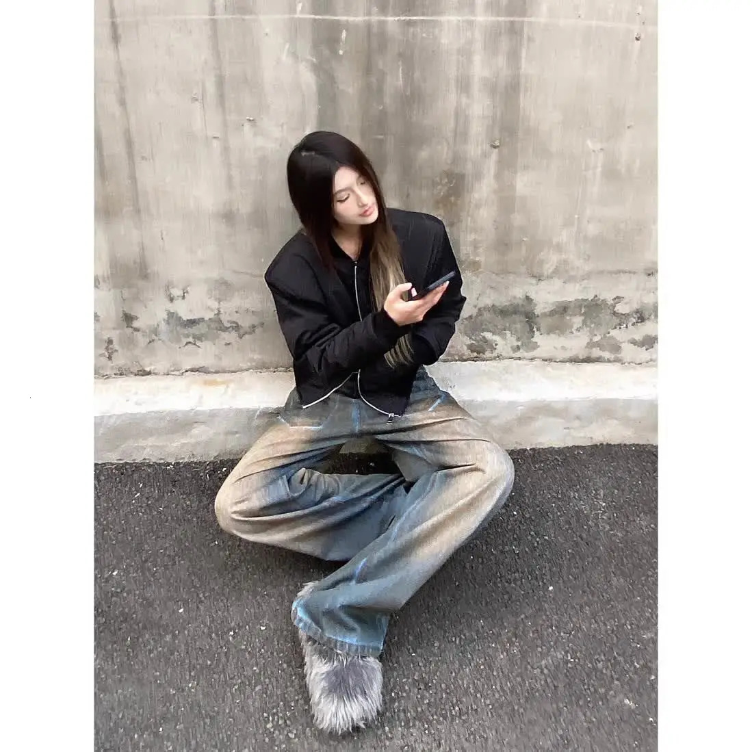 Trendy hip-hop loose fitting American street men and women washed personalized retro straight leg wide leg casual jeans y2k 240429