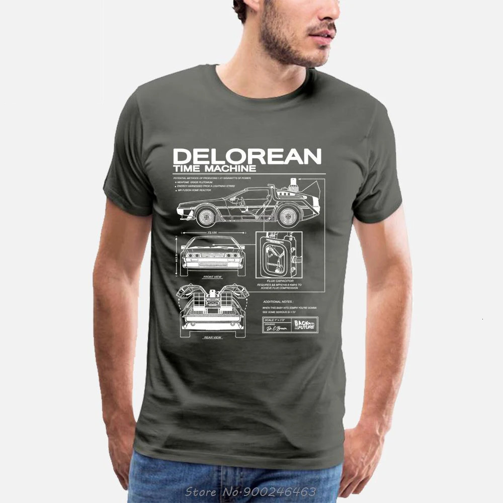 Back To The Future Delorean Schematic T-Shirt Print TShirt Men Motorcycle Cotton T Shirt Summer Hip Hop Tees 240429