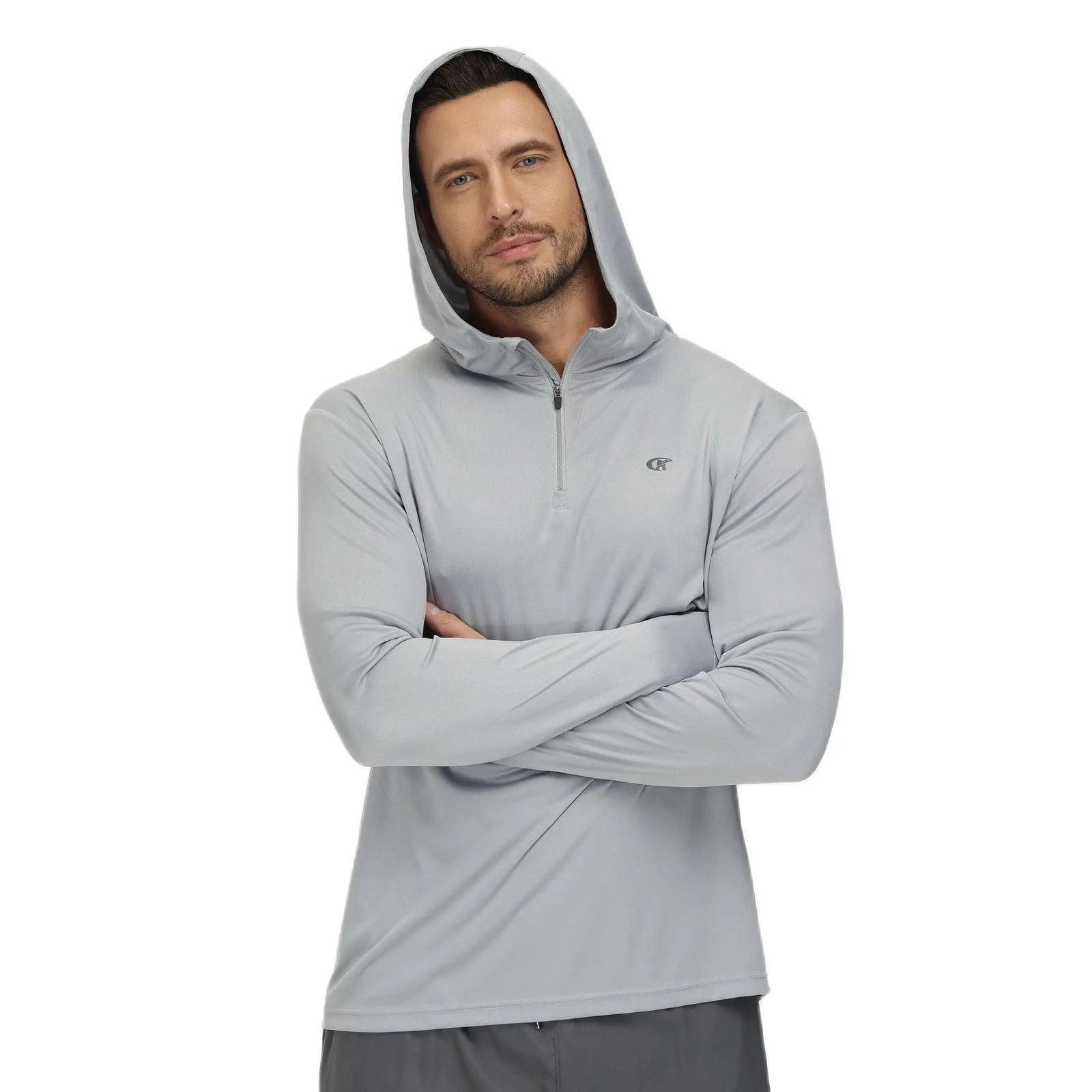 Men Long Sleeve Shirt UPF 50 Rash Guard Swim Athletic Hoodie Fishing Hiking Workout Cooling Tee Quick Dry Shirts with Zip 240426