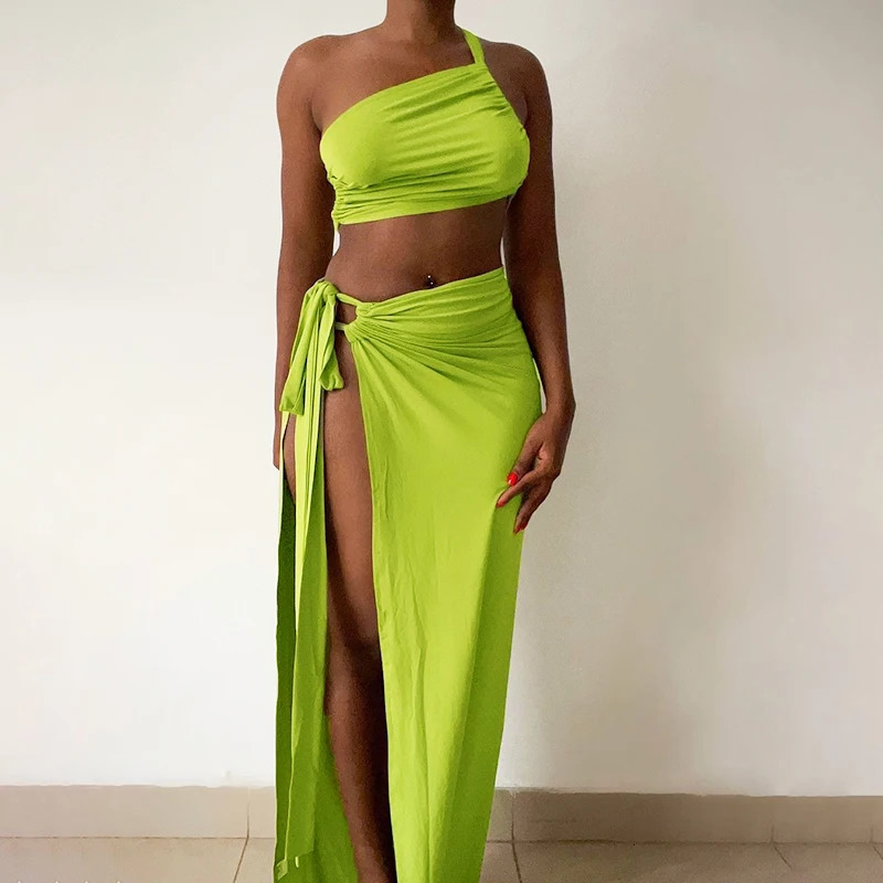 CUTENOVA Summer Casual Beach Holiday High Split Sexy Skirt Suit Women Crop Tops Long Fashion Club Party Two Piece Set 240423