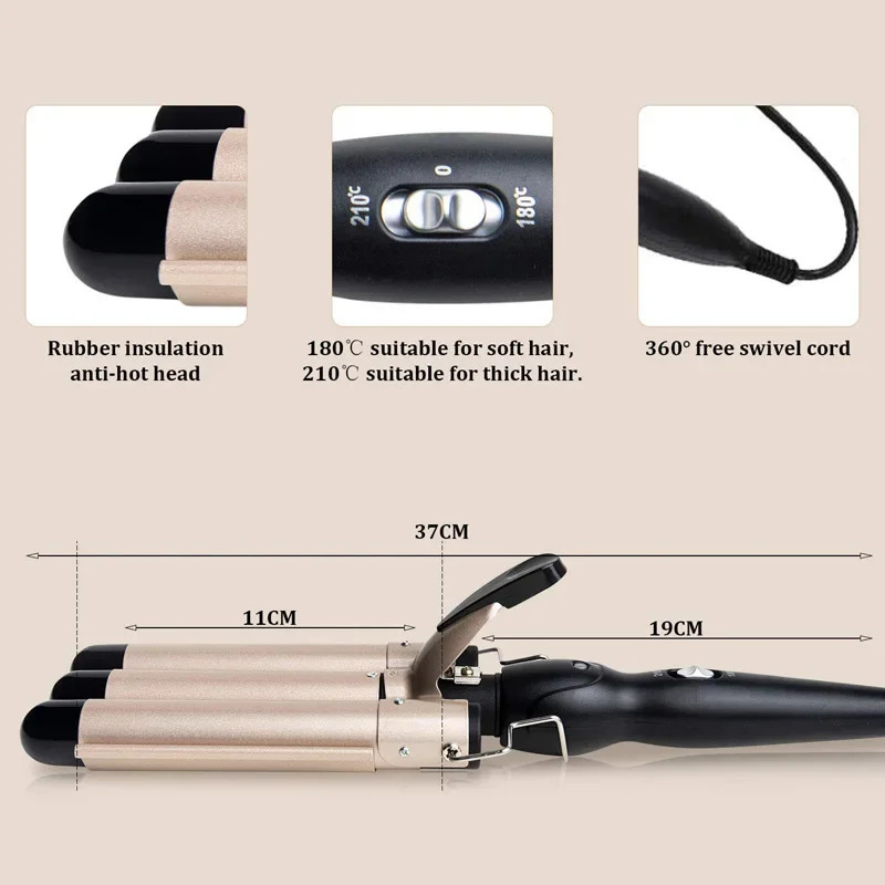 Curling Iron Wand With Lcd Temperature Display 1 Inch Ceramic Tourmaline Triple Barrels Coating Hair Curler 240423